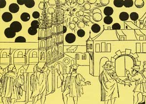 ▲16世紀の木版画に示された空中の黒い球。 これは1566年8月、スイスのバーゼルで見られた。 5年前ニュルンベルクに現れた、真赤な丸い物体に似ている。